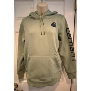 New Carhartt Women’s Relaxed Fit Logo Sleeve Sweatshirt Green Size S Midweight